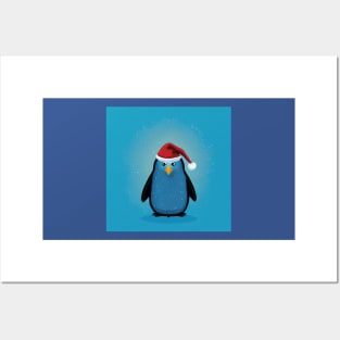 Penguin in Santa Hat in a Snowstorm Posters and Art